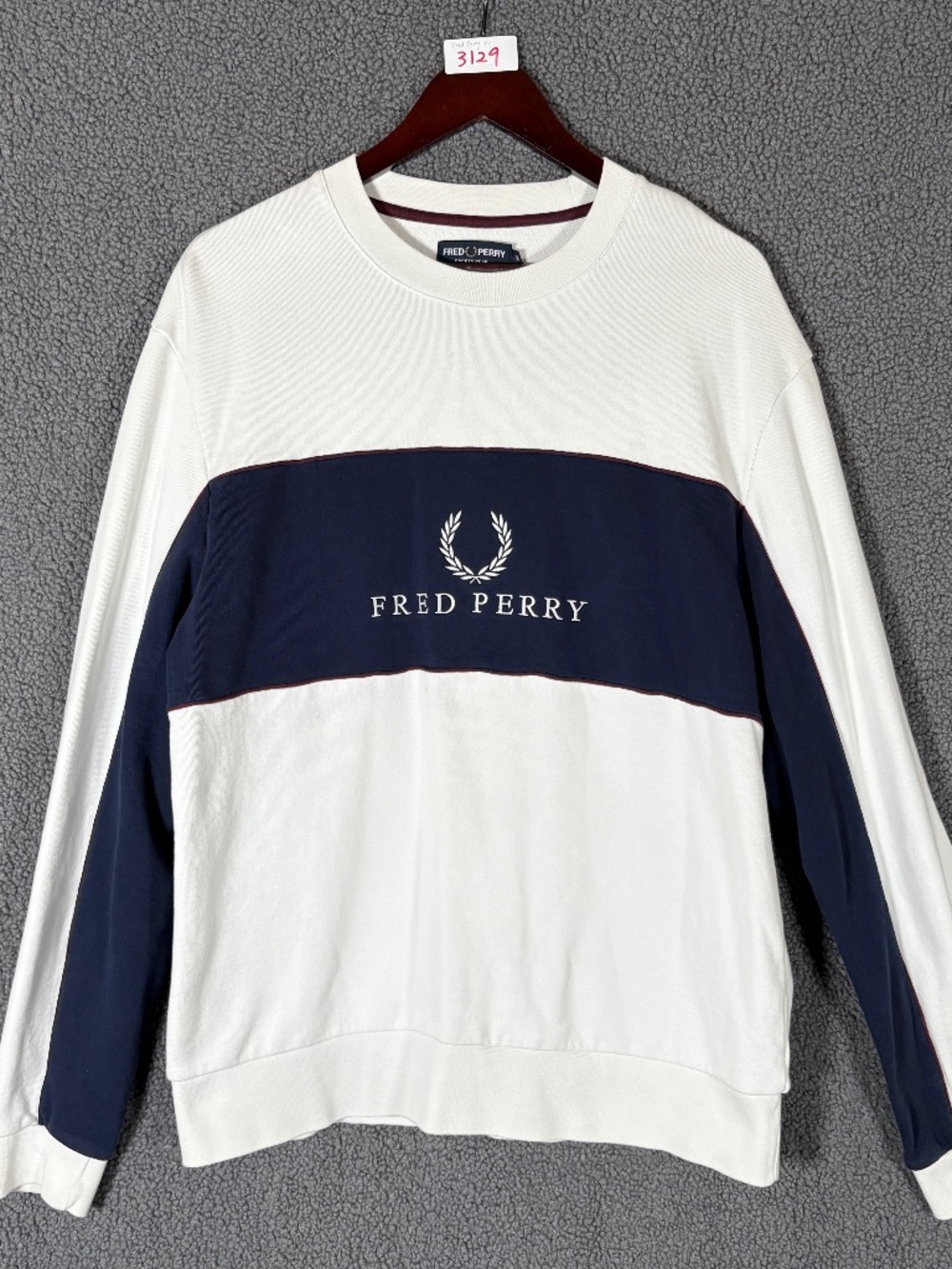 Fred Perry Logo Cotton Pullover Jumper Long Sleeve Sweatshirt - Men's Size M